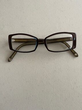 Vintage 90s Square Office Siren Eyeglasses Burgundy Frame with Blue